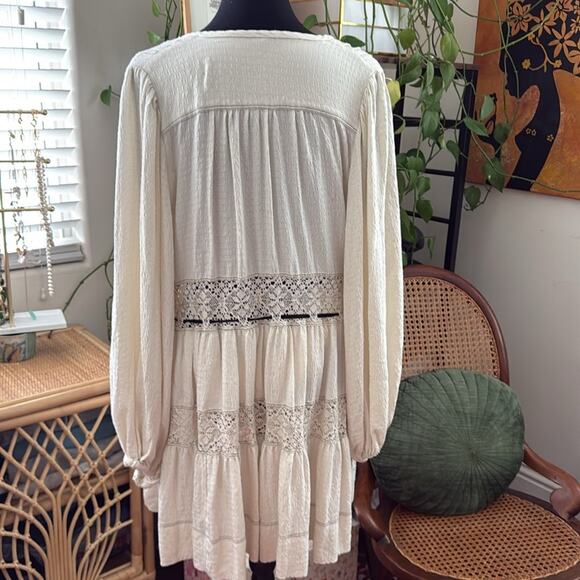 Free People Cozy Nights Cream Crochet Lace Babydoll Mini Dress - Picture 3 of 5